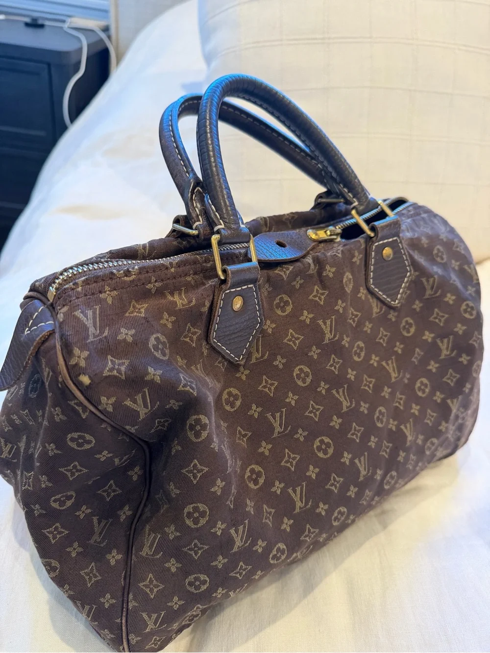 Authentic Louis Vuitton Brown Monogram Satchel with Dark Brown Handles